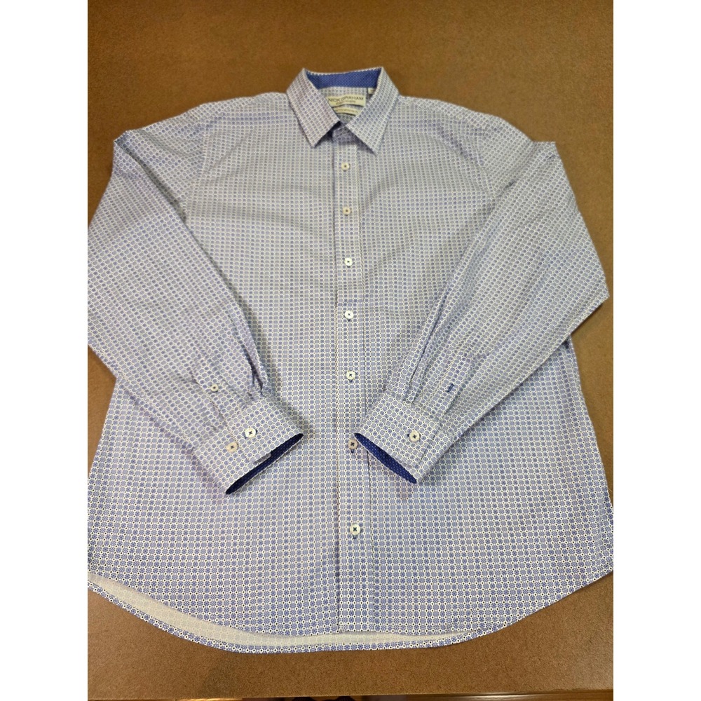 Nick Graham Everywhere Mens XL Blue White Geometric Stretch Modern Fit Shirt